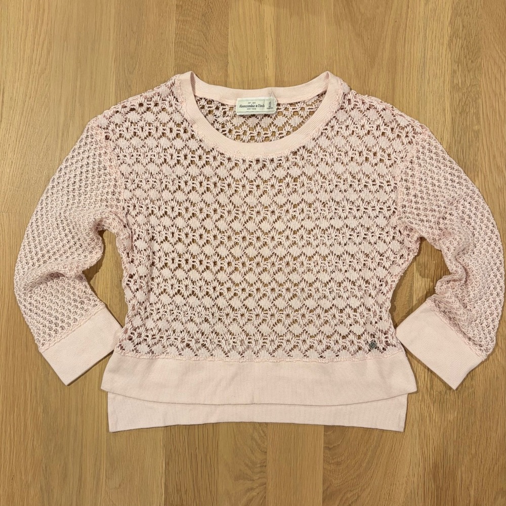 VTG Abercrombie & Fitch Y2K Pink Open-Knit Crochet Top Coquette Boho Cropped XS